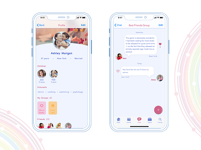 Social app design concept for Moms app chat app design concept friends hi fi interaction interface mobile mobile app mobile design moms mothers profile page social app ui ui design user experience