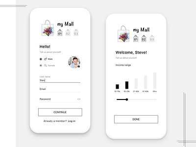 Registration screens for Shopping app app design concept mobile mobile design register form shopping shopping app ui user experience