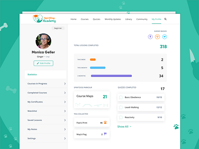 UX/UI. Dashboard for Online Training Platform academy dashboad dashboard design design dog education interaction design learning platform statistics training ui user experience visual design