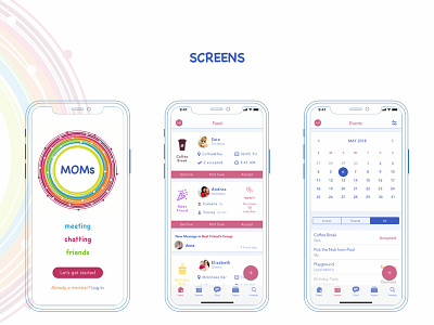 Social Mobile App for active Moms design concept mobile app mobile design mom moms mum sketch app social app ui mobile
