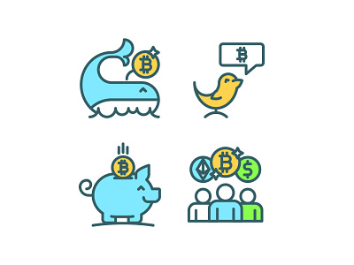 Crypto Icons avatars bird birdie bitcoin coins ether ethereum hodl holder icon icon design icon set illustration piggy satoshi tokens tweet users vector whale