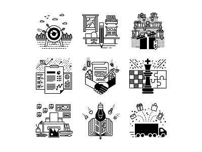 Marketing Design Business brainstorm business creativity delivery design icon icon collection icon set marketing productivity report strategy