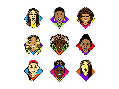 Female avatars afro avatars black blonde characters curly female hair icon icon design icon set illustration squared vector white women