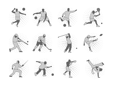 Sports 3.0 (gray scale version) baseball basketball bowling boxing capoeira fencing football golf gray hockey icon soccer sports tennis volleyball