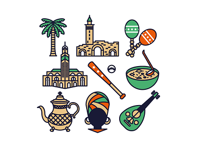 Cultural Icons dr congo haiti icon icon design icon set kettle maraca morocco mosque palmtree soup syria turban venezuela