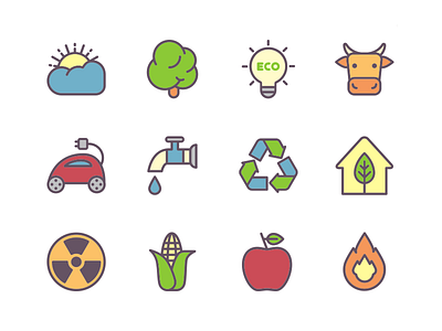 Ecology - free icon set. apple car ecology fire free house icons recycle sun tree vector water