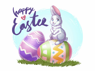 Happy Easter! animal art bright cute drawing dyedeggs easter easter bunny egghunt grass greetingcard greetings handwritten happy holiday illustration lettering lvlayart spring sunday