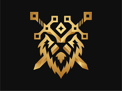 Lion Warrior Logo animal apps armor brand brave crown design icon king lion logo sword