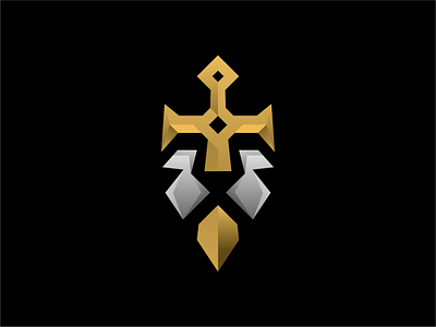 Lions Golden Sword Logo animal armor art brand brave crown icon king lion logo sword symbol viking