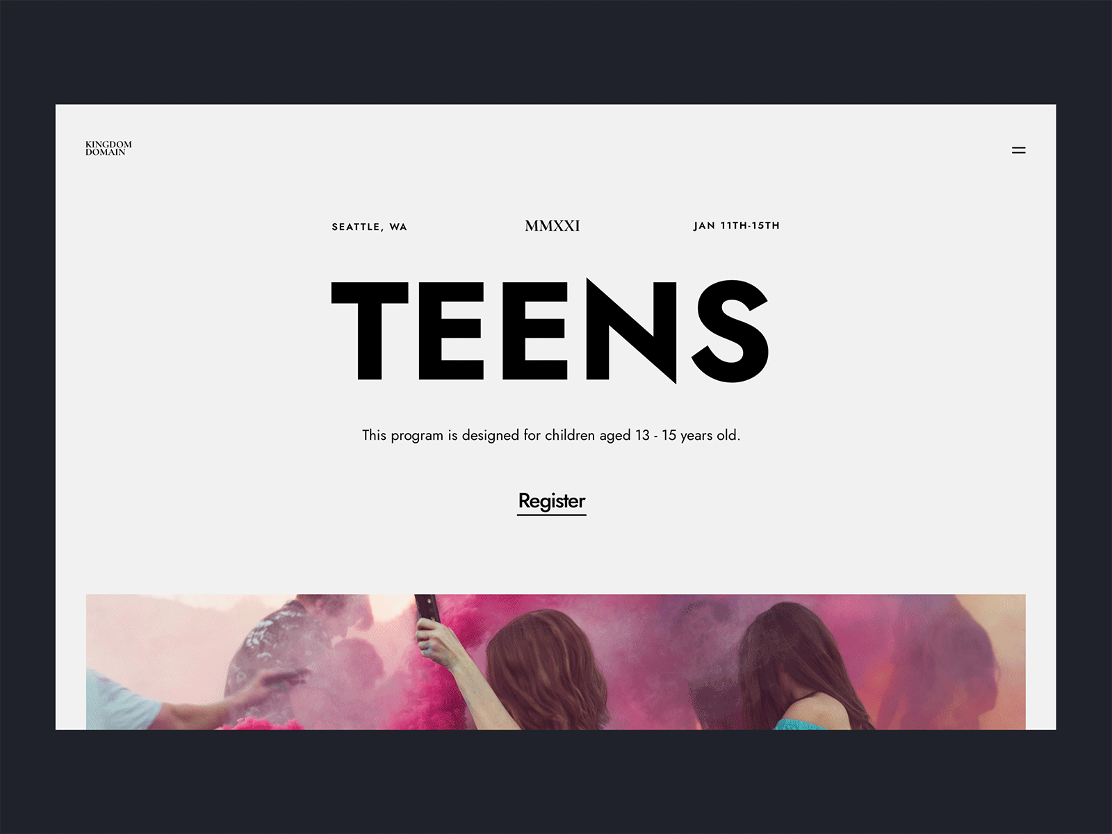 Teens Ministry Website annual branding christian church concert conference event jesus landing page minimal minimalistic ui ux web design website white worship