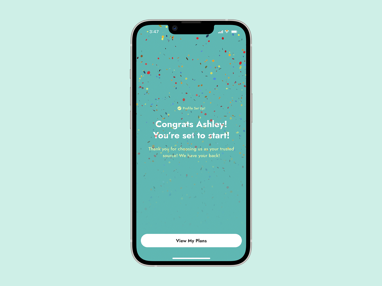 User Profile Complete account app celebration clean colorful confetti creative flat ui minimal profile profile selection progress progress bar set up settings success message ui ui design user interface ux