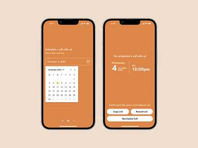 Date Picker amber app check list component date date picker design system events meetings minimal mobile month notes orange picker schedule task time to do ui