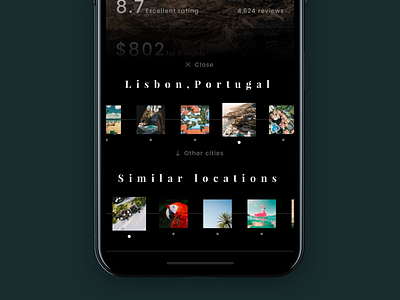 LuxTravel app branding creative design digital fonts imagery locations menu minimalistic