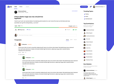Arguly - debate platform app blue branding dashboard debate discussion ui web
