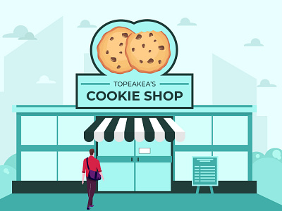 Man Entering Cookie Shop 2d cookie design dribbble flat design illustration inspirations shop shot ui vector
