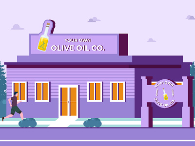 Man running into Olive oil store character dribbble flat design illustration inspirations man minimal olive shot store ui vector