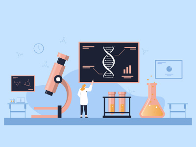 Scientist and the Laboratory 2d character dribbble equipment flat design illustration inspirations laboratory landing page minimal science scientific scientist shot vector