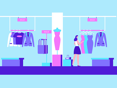 Woman Shopping on a Clothing Shop 2d character clothes clothing design dress dribbble flat design illustration inspirations shopping shot vector woman