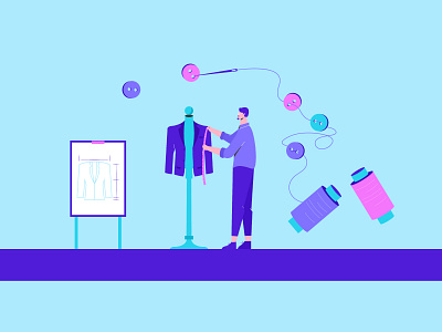 Man Preparing to Start a Clothing Brand 2d character clothing brand design designer dribbble flat design illustration inspirations landing page man minimal shot vector