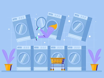 Laundromat Business Illustration 2d character design dribbble flat design graphics illustration inspirations landing page laundromat minimal shot vector