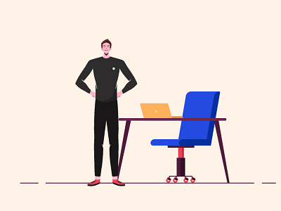 Man in front of a desk 2d character design dribbble flat design illustration inspirations minimal shot vector