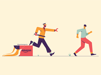 Cop Chasing an Amazon Seller 2d amazon character chasing cop design dribbble flat design guy illustration inspirations police seller shot vector