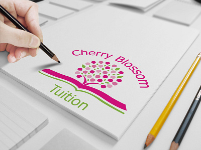 A Kid Tuition Company Logo Cherry Blossom Tuition business color corporate design icon identity illustration logo typography vector