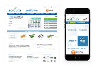 Salcura Skin Care branding cms ecommerce mobile optimised. packing design photography web design london web developement website design