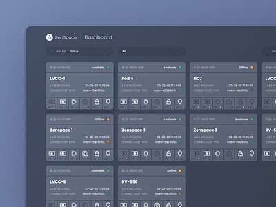 Zenspace Dashboard app dark theme dark ui dashboard design figma filters grid minimal redesign statistics status system ui ux