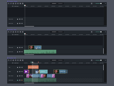 Video editor timeline app builder creator dark dashboard states theme timeline ui ux video clips video editor video timeline