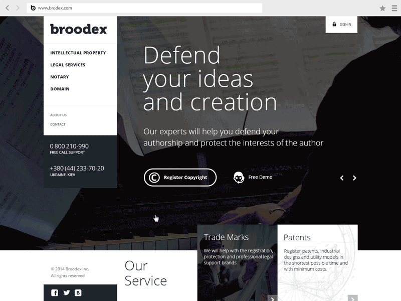 Broodex Redesign business dark grid lawyer layout notary patents redesign tile