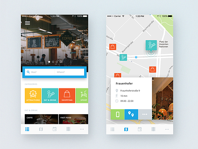 Nearby app v.100500 app bar ios location map mobile nearby pin restaurant shopping ui ux
