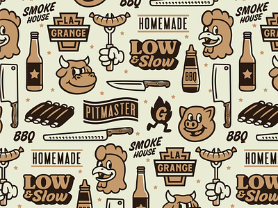 La Grange bbq beef branding chicken food icons illustration logo pig