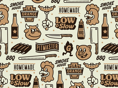 La Grange bbq beef branding chicken food icons illustration logo pig