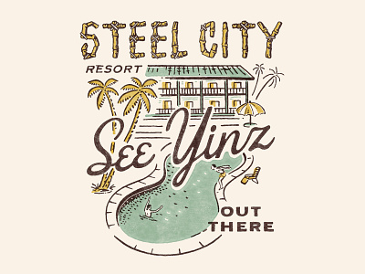 STEEL CITY RESORT branding handrawn hawaiian illustration vintage vintage design vintage illustration