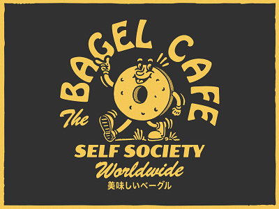 THE BAGEL CAFE MASCOT bagel bagelmascot handrawn illustration logo mascot vintage vintage logo vintagemascot
