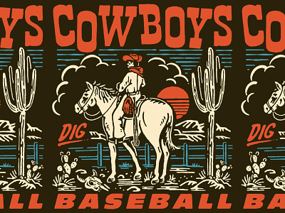 Cowboys dig Baseball artwork baseball baseballart graphic design handrawn illustration vintage vintageillustration