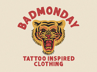 Tiger for Badmonday Apparel artwork badge branding cmptrules design drawing graphicdesign handrawn icon illustration lettering logo typography vector vintage vintage logo