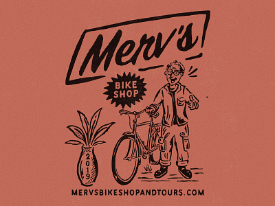 Merv's Bike Shop artwork badge branding cmptrules design drawing dribbble graphicdesign handrawn icon illustration lettering logo merchandise typography vector vintage vintage logo