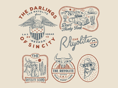 Design for The Rhyolite Sound artwork badge branding cmptrules design drawing dribbble graphicdesign handrawn icon illustration lettering logo merchandise type typography vector vintage vintage logo