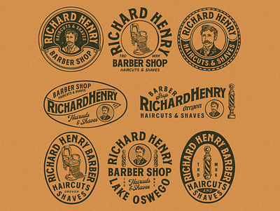 Branding design for Richard Henry Barber artwork barber logo barbershop branding cmptrules graphicdesign handrawn illustration logo vector vintage vintage badge vintage logo