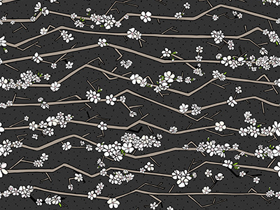 Sakura branches cherry floral japan night pattern sakura seamless stylized textile