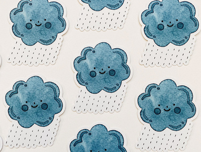 Happy Rain Cloud Decal Stickers cloud cute decal illustration kawaii rain sticker stickermule watercolor