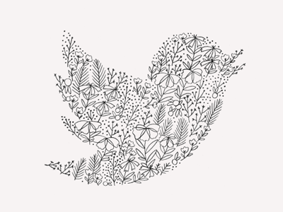 twitter bird doodle floral illustration pencil