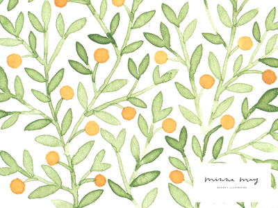 tangerines illustration pattern plant watercolor