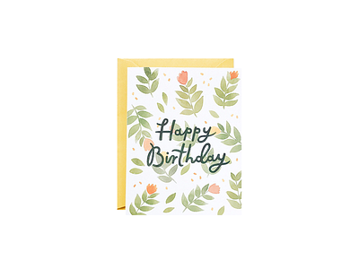 Happy Birthday Card flowers greeting card illustration lettering watercolor