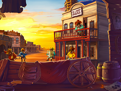 Western Sunset 2d art environment illustration