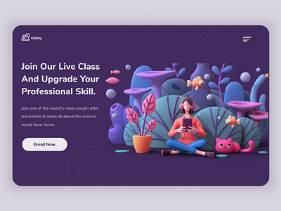 Online Class Header Exploration 3d animation 3d art branding color corona creative design gradient illustration landing page minimal online class pandemic typography ui ui ux ui ux design uidesign