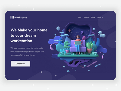 Workstation For Home Header Exploration 3d animation 3d art app branding clean design gradient illustration landing page landing page design material design typography ui ui ux design web website design wordpress design workstation