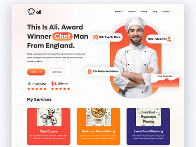 Chef Landing Page 3d animation best website design branding chef landing page cook design gradient illustration landing page landing page design resturant ui design ui ux design web design website design wordpress design